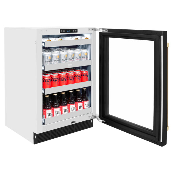 ZLINE Autograph Edition 24 in. Touchstone 151 Can Beverage Fridge With Black Matte Glass Door And Champagne Bronze or Gold Handle - RBSOZ-BLM-24