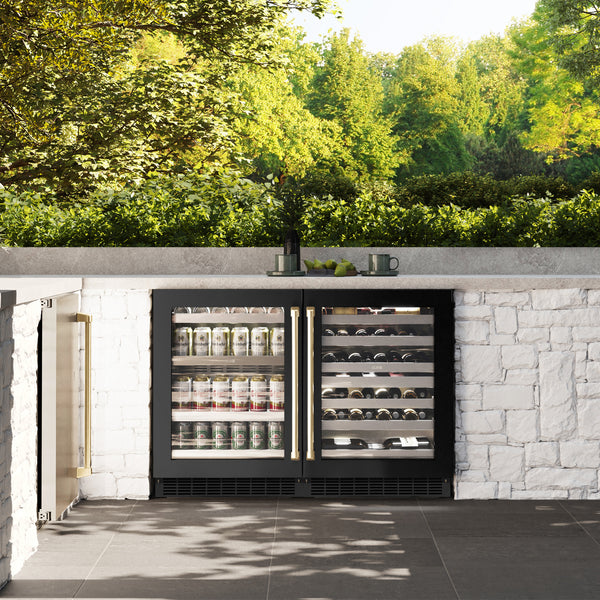 ZLINE Autograph Edition 24 in. Touchstone 151 Can Beverage Fridge With Black Stainless Steel Glass Door And Accent Handle - RBSOZ-BS-24