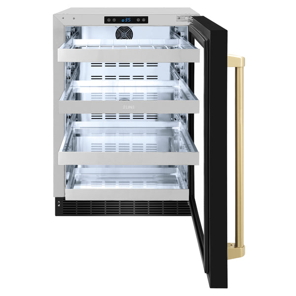 ZLINE Autograph Edition 24 in. Touchstone 151 Can Beverage Fridge With Black Stainless Steel Glass Door And Accent Handle - RBSOZ-BS-24