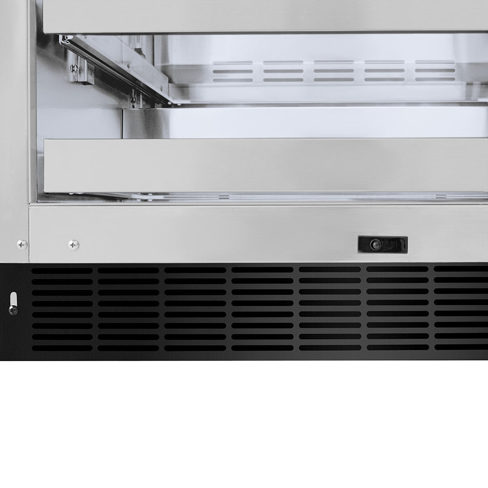 ZLINE Autograph Edition 24 in. Touchstone 151 Can Beverage Fridge with Black Stainless Steel Glass Door and Polished Gold Helix Handle (RBSOZ-BS-24-KG)