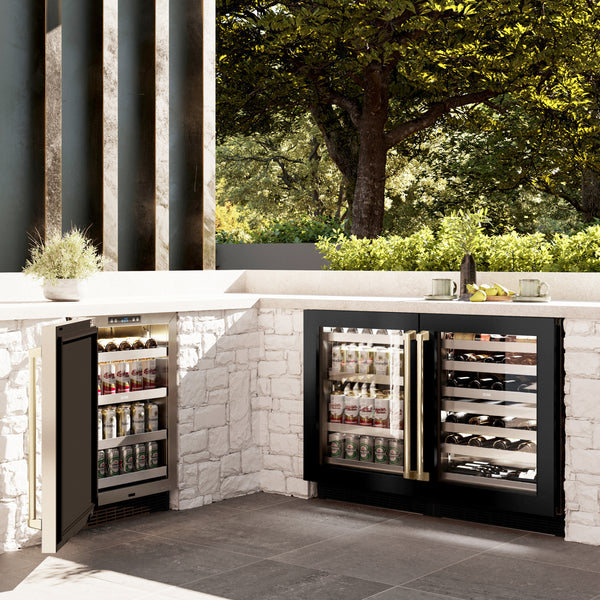 ZLINE Autograph Edition 24 in. Touchstone Dual Zone 44 Bottle Wine Cooler With Black Stainless Steel Glass Door And Accent Handle - RWDOZ-BS-24