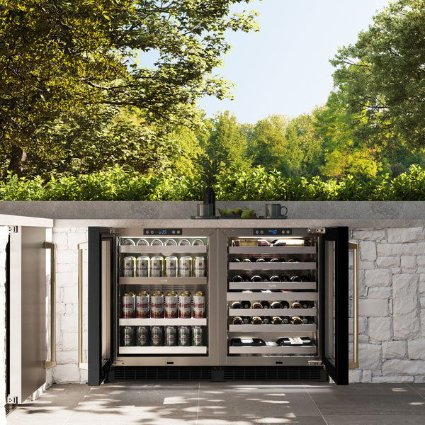 ZLINE Autograph Edition 24 in. Touchstone Dual Zone 44 Bottle Wine Cooler With Black Stainless Steel Glass Door And Accent Handle - RWDOZ-BS-24