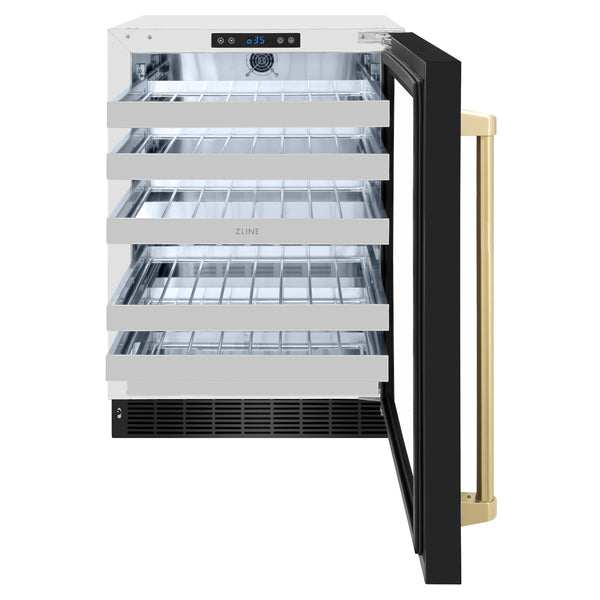 ZLINE Autograph Edition 24 in. Touchstone Dual Zone 44 Bottle Wine Cooler With Black Stainless Steel Glass Door And Accent Handle - RWDOZ-BS-24