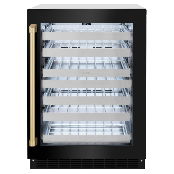 ZLINE Autograph Edition 24 in. Touchstone Dual Zone 44 Bottle Wine Cooler With Black Stainless Steel Glass Door And Accent Handle - RWDOZ-BS-24
