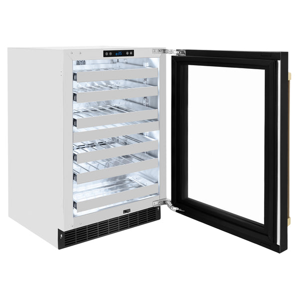 ZLINE Autograph Edition 24 in. Touchstone Dual Zone 44 Bottle Wine Cooler With Black Stainless Steel Glass Door And Accent Handle - RWDOZ-BS-24