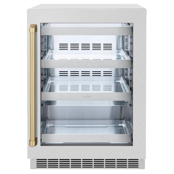 ZLINE Autograph Edition 24 in. Touchstone 151 Can Beverage Fridge With DuraSnow® Stainless Steel Glass Door And Champagne Bronze, Gold or Matte Black Handle - RBSOZ-SN-24