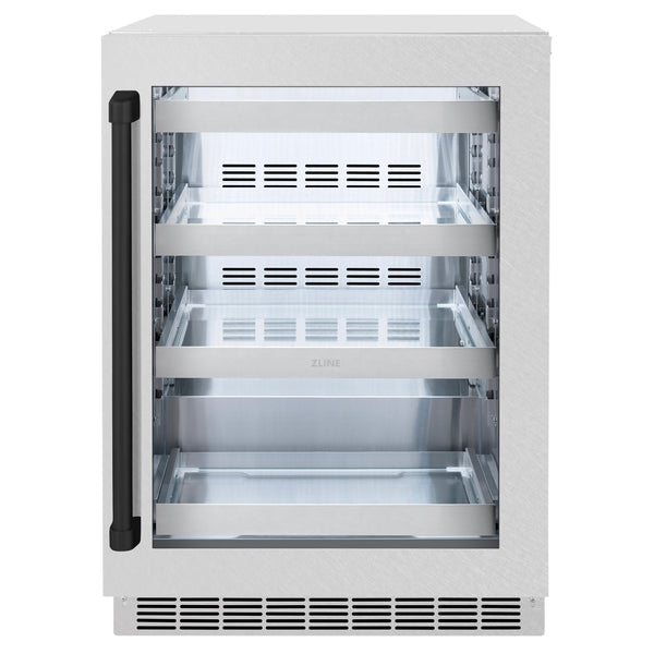 ZLINE Autograph Edition 24 in. Touchstone 151 Can Beverage Fridge With DuraSnow® Stainless Steel Glass Door And Champagne Bronze, Gold or Matte Black Handle - RBSOZ-SN-24
