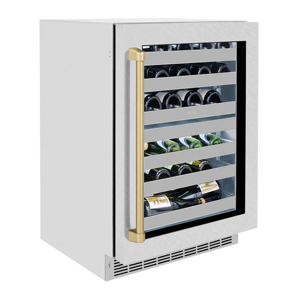 ZLINE Autograph Edition 24 in. Touchstone Dual Zone 44 Bottle Wine Cooler With DuraSnow® Stainless Steel Glass Door And Champagne Bronze,Gold or Matte Black Handle - RWDOZ-SN-24