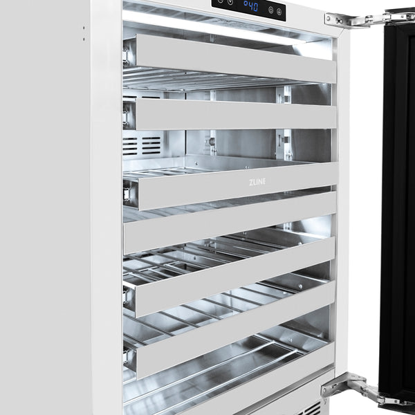 ZLINE Autograph Edition 24 in. Touchstone Dual Zone 44 Bottle Wine Cooler With DuraSnow® Stainless Steel Glass Door And Champagne Bronze,Gold or Matte Black Handle - RWDOZ-SN-24
