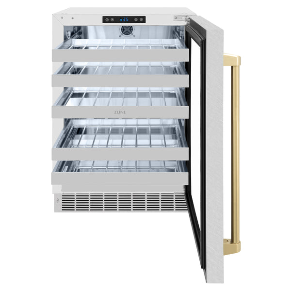 ZLINE Autograph Edition 24 in. Touchstone Dual Zone 44 Bottle Wine Cooler With DuraSnow® Stainless Steel Glass Door And Champagne Bronze,Gold or Matte Black Handle - RWDOZ-SN-24