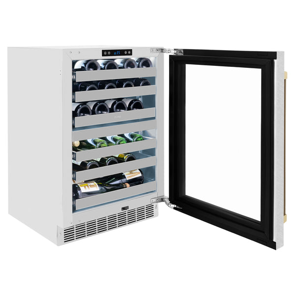 ZLINE Autograph Edition 24 in. Touchstone Dual Zone 44 Bottle Wine Cooler With DuraSnow® Stainless Steel Glass Door And Champagne Bronze,Gold or Matte Black Handle - RWDOZ-SN-24