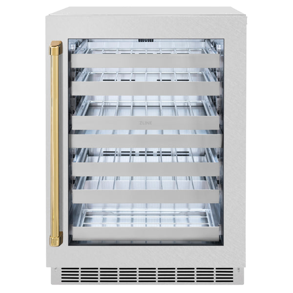 ZLINE Autograph Edition 24 in. Touchstone Dual Zone 44 Bottle Wine Cooler With DuraSnow® Stainless Steel Glass Door And Champagne Bronze,Gold or Matte Black Handle - RWDOZ-SN-24