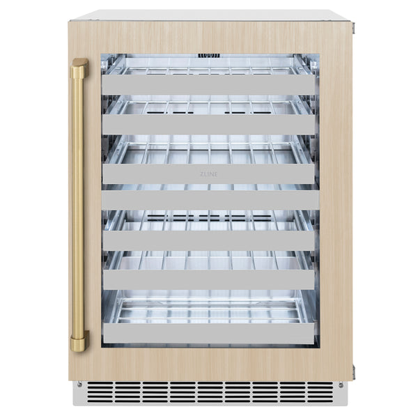 ZLINE 24 In. Touchstone Wine Cooler with Panel-Ready Glass Door and Polished Gold Handle (RWDPOZ-24-G)