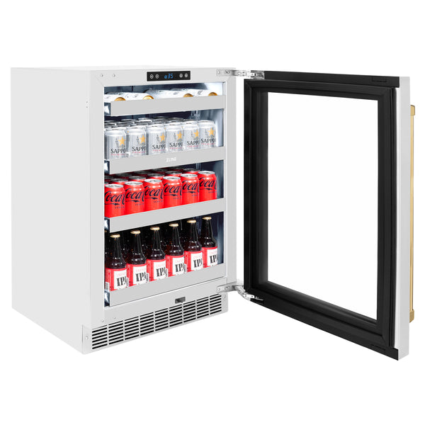 ZLINE 24 In. Touchstone Beverage Fridge with Stainless Steel Glass Door and Polished Gold Handle (RBSOZ-GS-24-G)