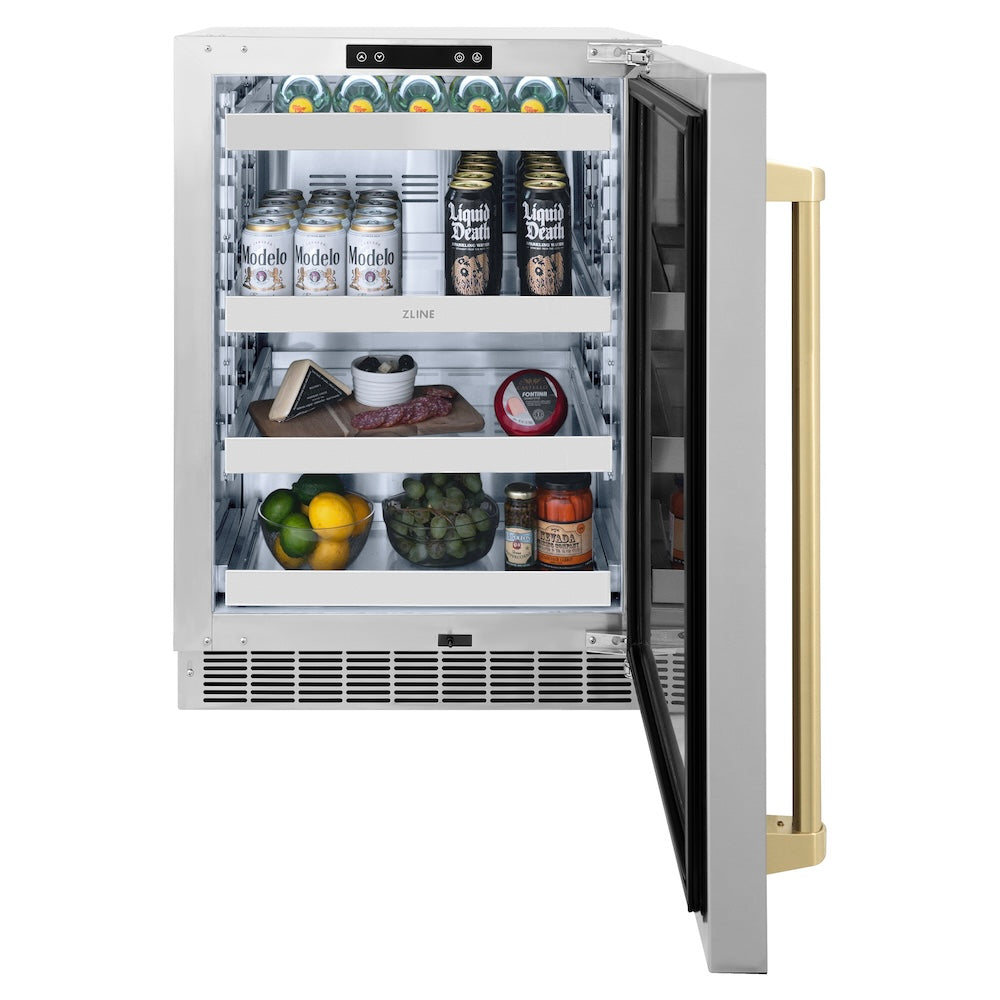 ZLINE Autograph Edition 24 in. Touchstone 151 Can Beverage Fridge With Solid Stainless Steel Door And Matte Black Handle (RBSOZ-ST-24-MB)