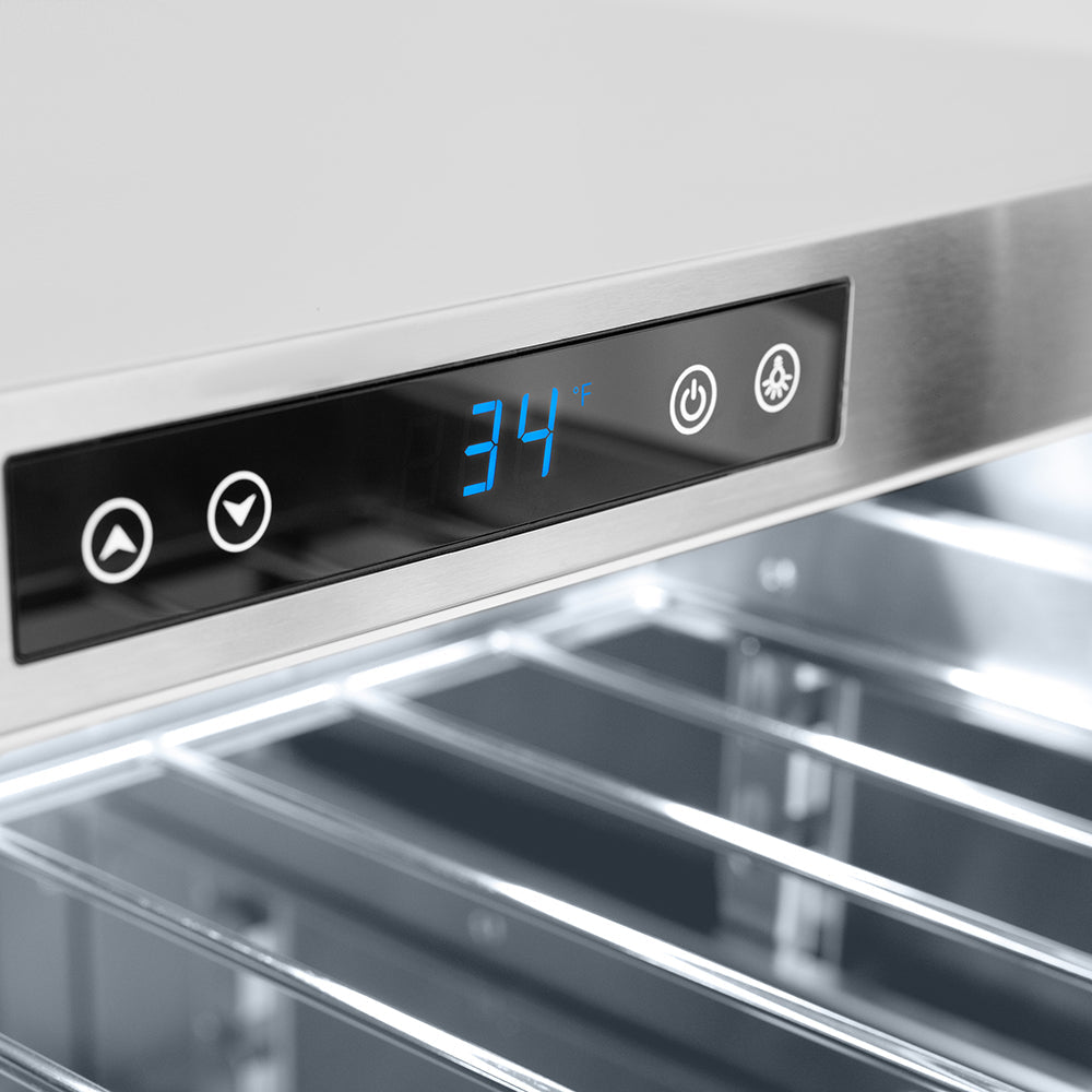 ZLINE Autograph Edition 24 in. Touchstone 151 Can Beverage Fridge with Solid Stainless Steel Door and Champagne Bronze Helix Handle (RBSOZ-ST-24-KCB)