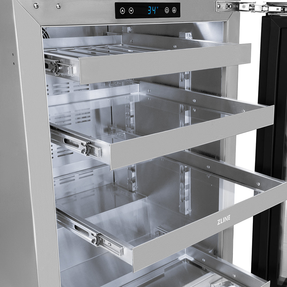 ZLINE Autograph Edition 24 in. Touchstone 151 Can Beverage Fridge with Solid Stainless Steel Door and Polished Nickel Helix Handle (RBSOZ-ST-24-KPN)