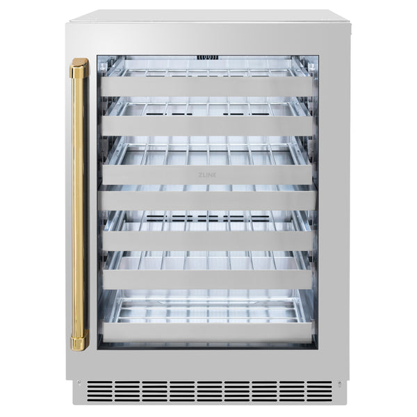 ZLINE 24 In. Touchstone Wine Cooler with Stainless Steel Glass Door and Polished Gold Handle (RWDOZ-GS-24-G)