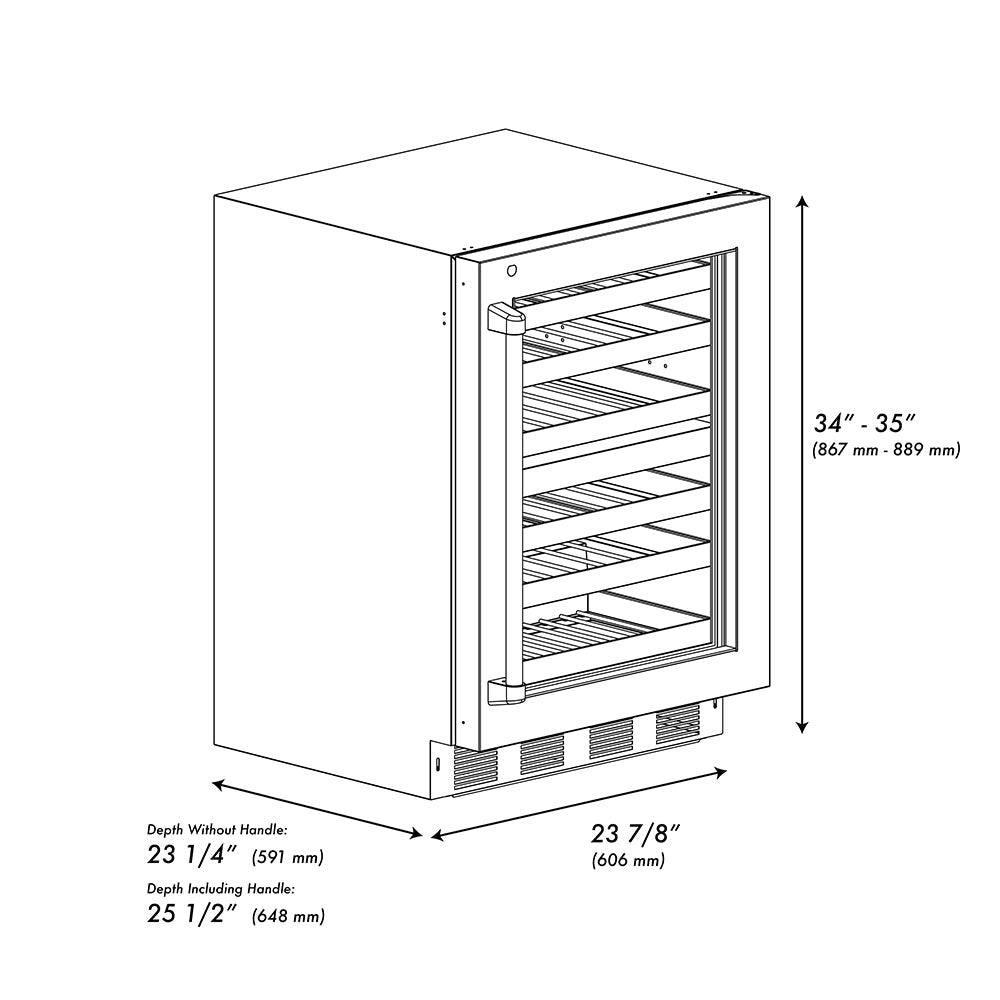 ZLINE Autograph Edition 24 in. Touchstone Dual Zone 44 Bottle Wine Cooler with Stainless Steel Glass Door and Polished Gold Helix Handle (RWDOZS-24-KG)