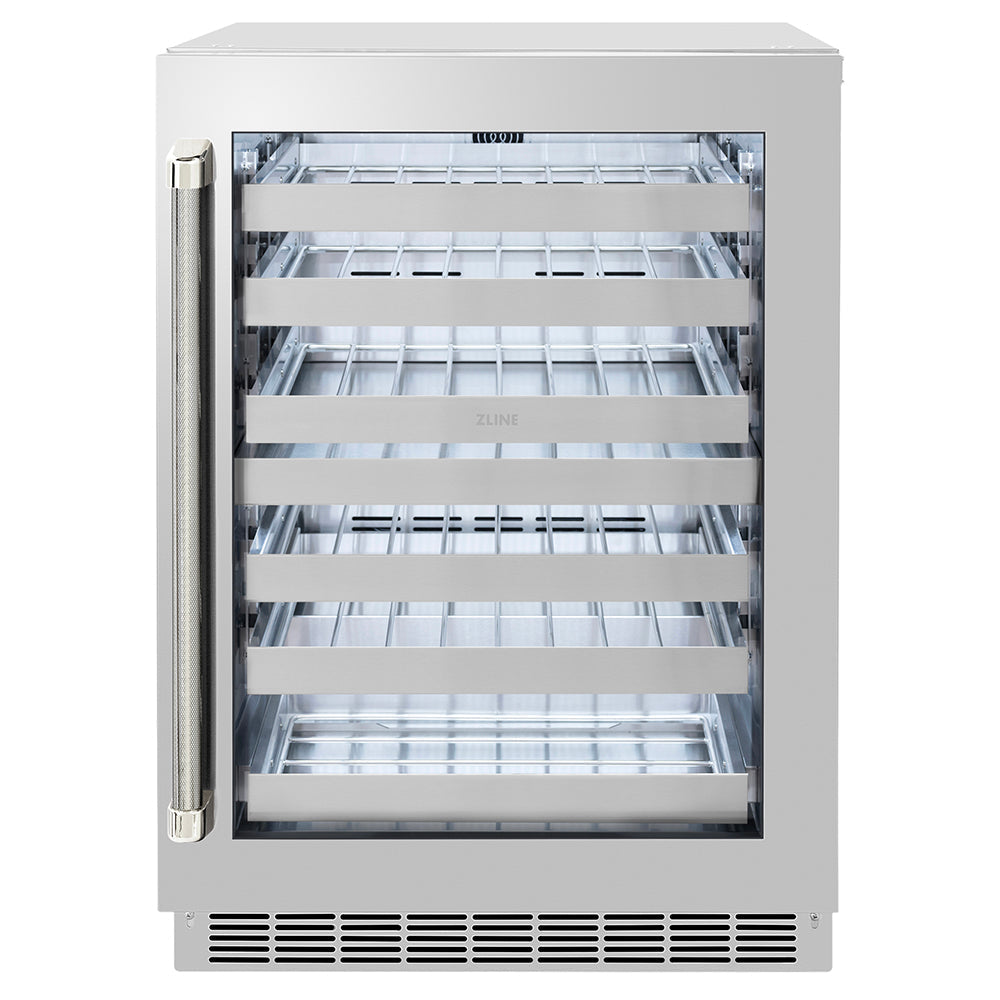 ZLINE Autograph Edition 24 in. Touchstone Dual Zone 44 Bottle Wine Cooler with Stainless Steel Glass Door and Polished Nickel Helix Handle (RWDOZS-24-KPN)