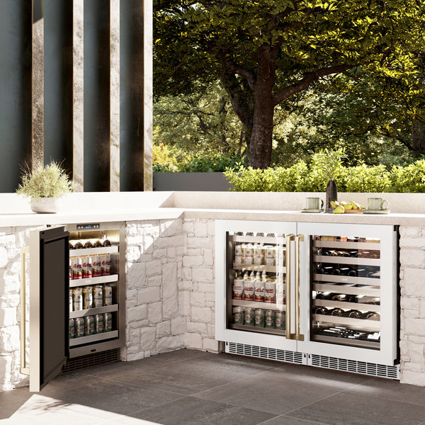 ZLINE Autograph Edition 24 in. Touchstone 151 Can Beverage Fridge With White Matte Glass Door And Accent Handle - RBSOZ-WM-24