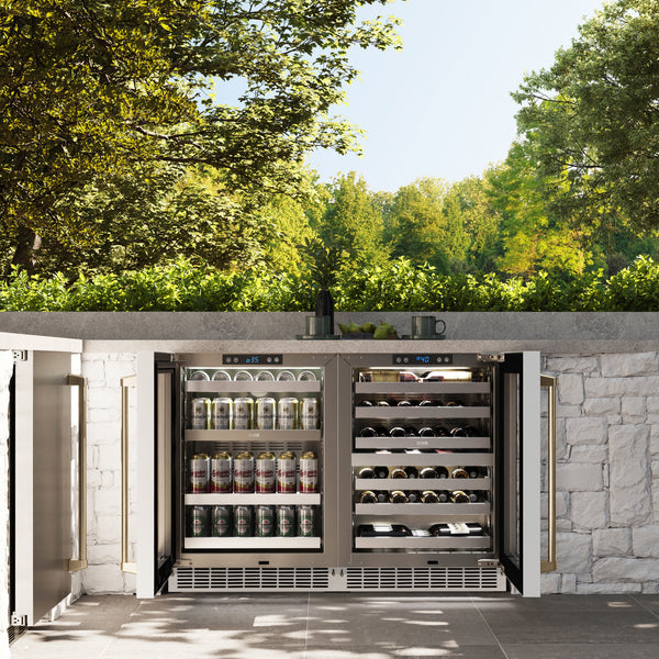 ZLINE Autograph Edition 24 in. Touchstone 151 Can Beverage Fridge With White Matte Glass Door And Accent Handle - RBSOZ-WM-24
