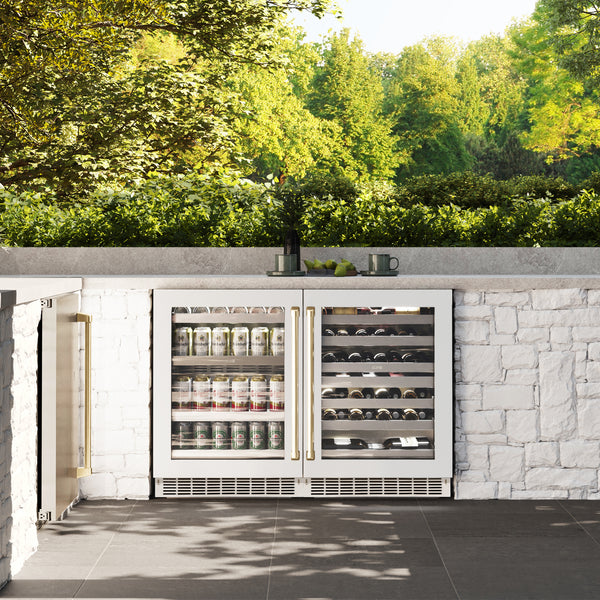 ZLINE Autograph Edition 24 in. Touchstone 151 Can Beverage Fridge With White Matte Glass Door And Accent Handle - RBSOZ-WM-24