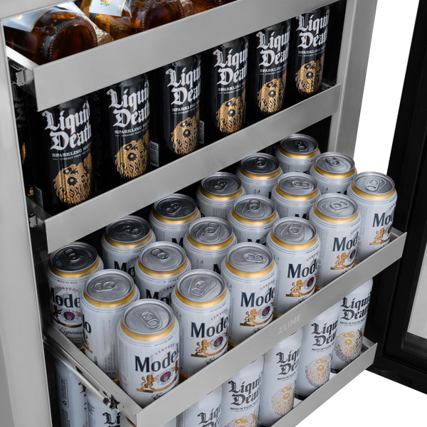 ZLINE Autograph Edition 24 in. Touchstone 151 Can Beverage Fridge With White Matte Glass Door And Accent Handle - RBSOZ-WM-24
