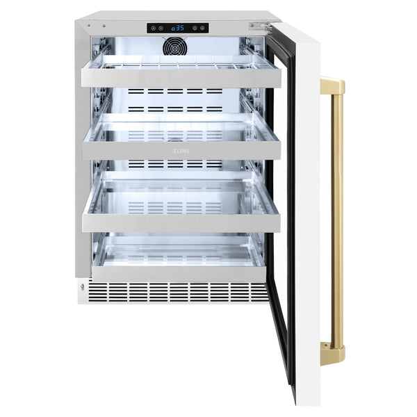 ZLINE Autograph Edition 24 in. Touchstone 151 Can Beverage Fridge With White Matte Glass Door And Accent Handle - RBSOZ-WM-24