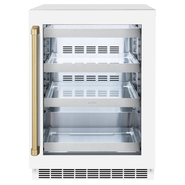ZLINE Autograph Edition 24 in. Touchstone 151 Can Beverage Fridge With White Matte Glass Door And Accent Handle - RBSOZ-WM-24