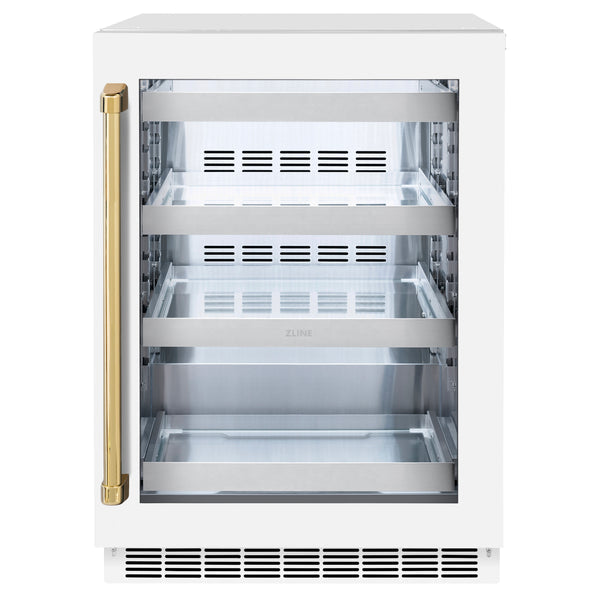 ZLINE Autograph Edition 24 in. Touchstone 151 Can Beverage Fridge With White Matte Glass Door And Accent Handle - RBSOZ-WM-24