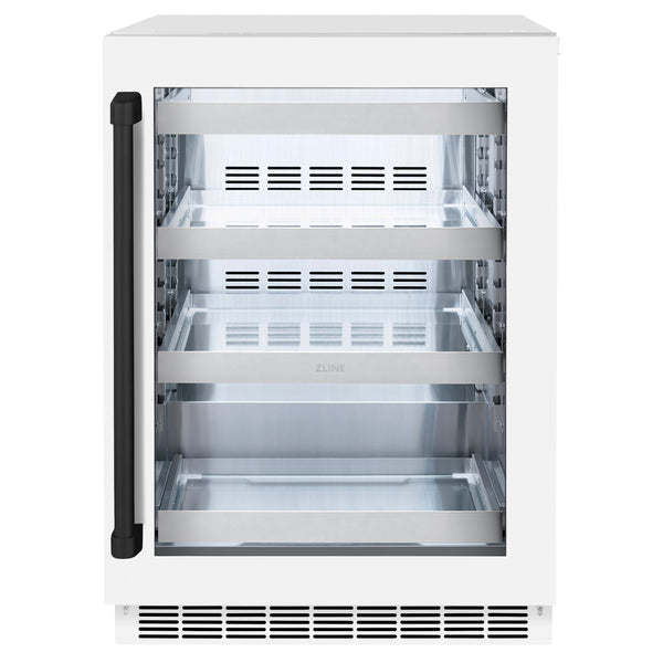 ZLINE Autograph Edition 24 in. Touchstone 151 Can Beverage Fridge With White Matte Glass Door And Accent Handle - RBSOZ-WM-24