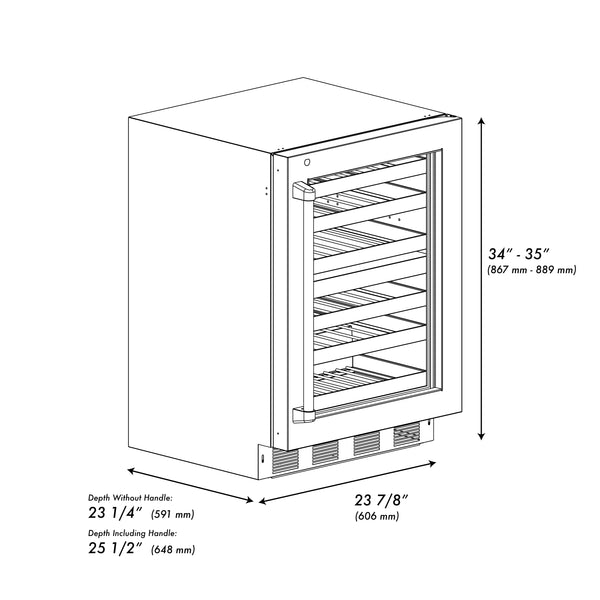 ZLINE Autograph Edition 24 in. Touchstone Dual Zone 44 Bottle Wine Cooler With White Matte Glass Door And Champagne Bronze,Gold or Matte Black Handle - RWDOZ-WM-24