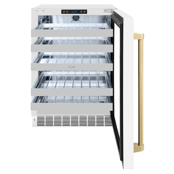ZLINE Autograph Edition 24 in. Touchstone Dual Zone 44 Bottle Wine Cooler With White Matte Glass Door And Champagne Bronze,Gold or Matte Black Handle - RWDOZ-WM-24