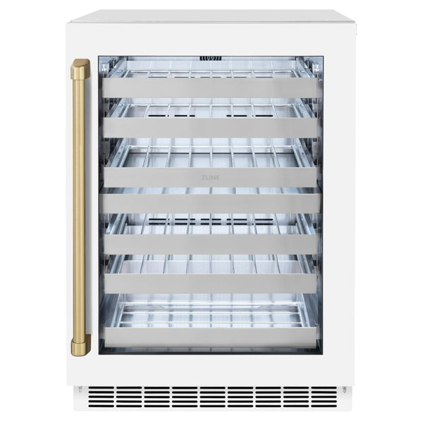 ZLINE Autograph Edition 24 in. Touchstone Dual Zone 44 Bottle Wine Cooler With White Matte Glass Door And Champagne Bronze,Gold or Matte Black Handle - RWDOZ-WM-24