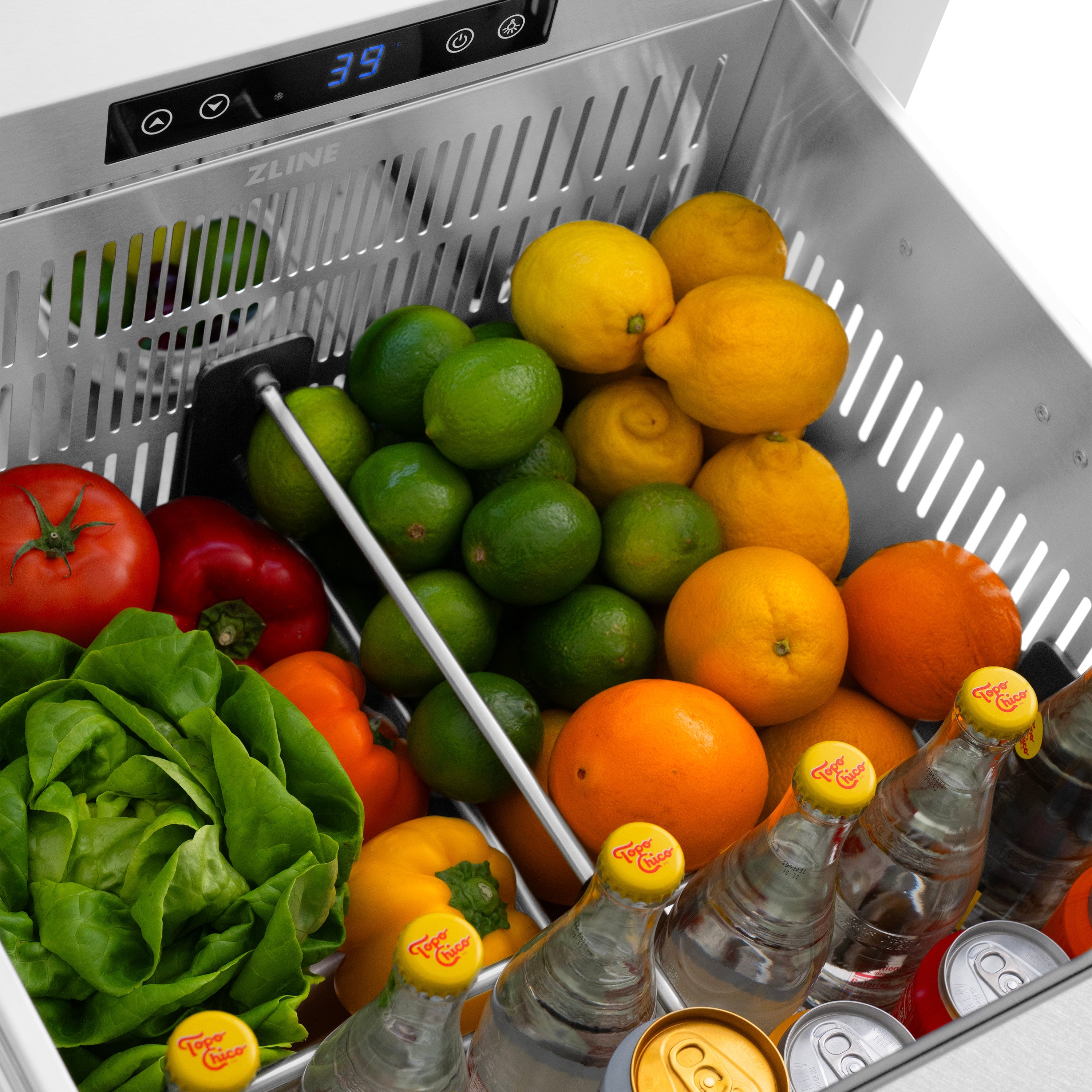 ZLINE Autograph Edition 24 in. Touchstone 168 Can Outdoor-Rated Dual Refrigerator Drawer with Satin Stainless Steel Doors and Matte Black Handles (RDSOZ-SN-24-MB)