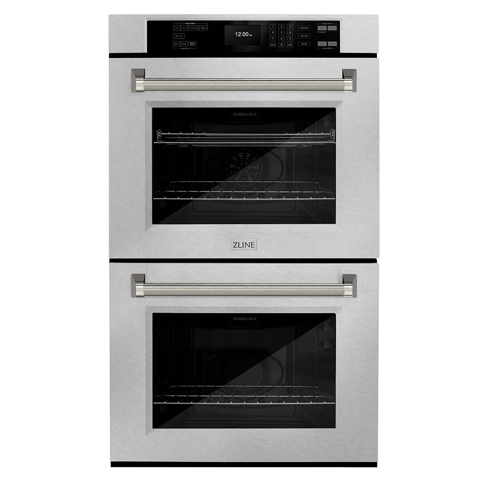 ZLINE Autograph Edition 30 in. Professional True Convection Double Wall Oven with Air Fry and Self Clean in Satin Stainless Steel with Polished Nickel Helix Handles (WADSZ-30-KPN)
