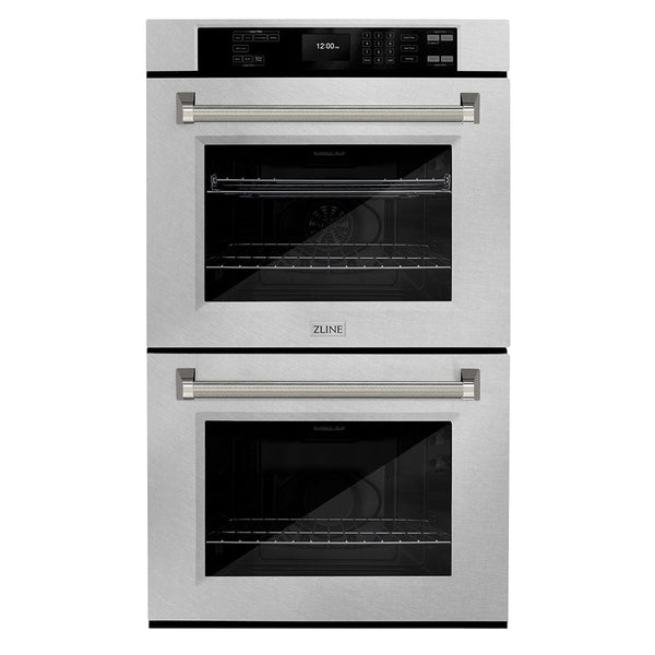 ZLINE Autograph Edition 30 in. Professional True Convection Double Wall Oven with Air Fry and Self Clean in Satin Stainless Steel with Polished Nickel Helix Handles (WADSZ-30-KPN)