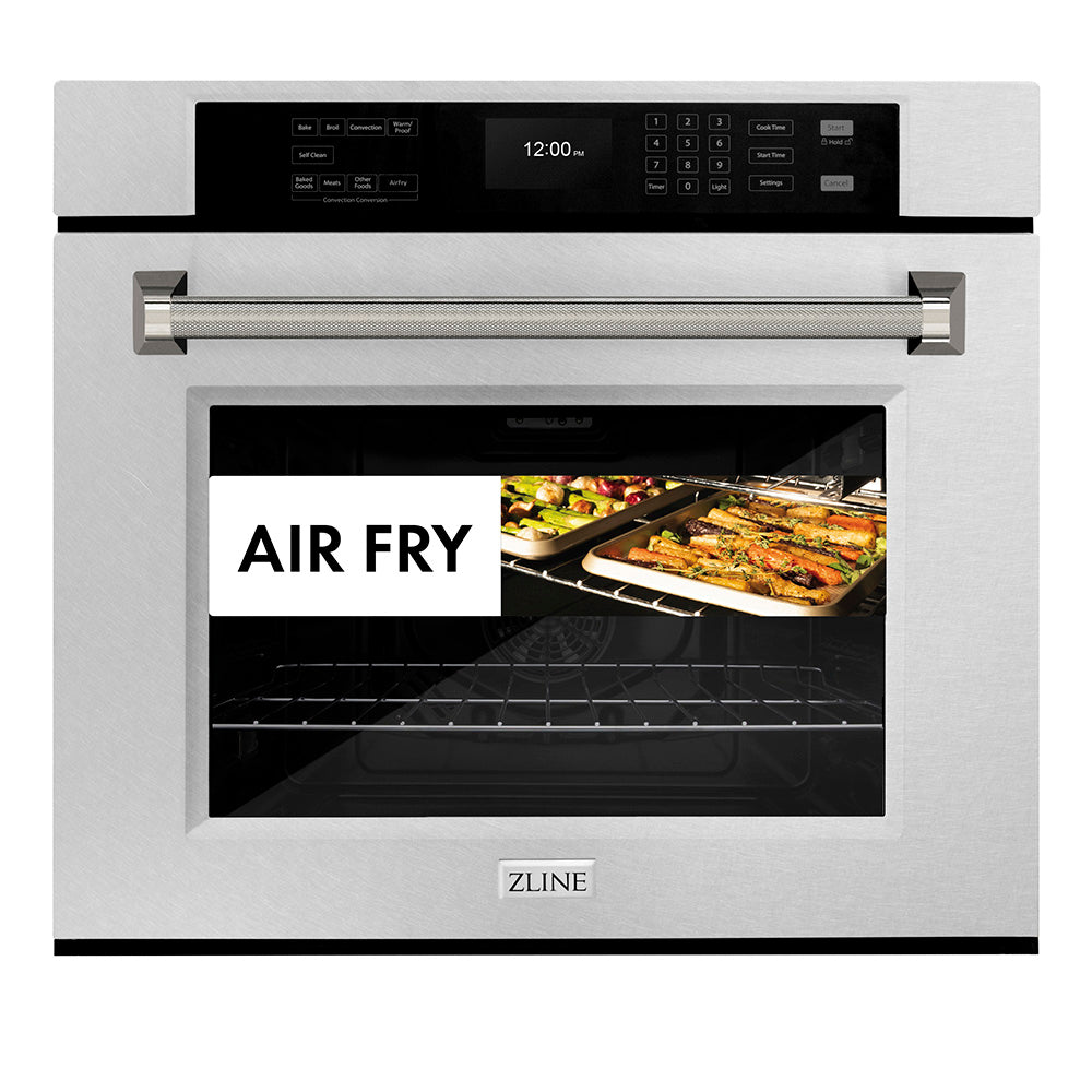 ZLINE Autograph Edition 30 in. Professional True Convection Single Wall Oven with Air Fry and Self Clean in Satin Stainless Steel with Polished Nickel Helix Handle (WASSZ-30-KPN)