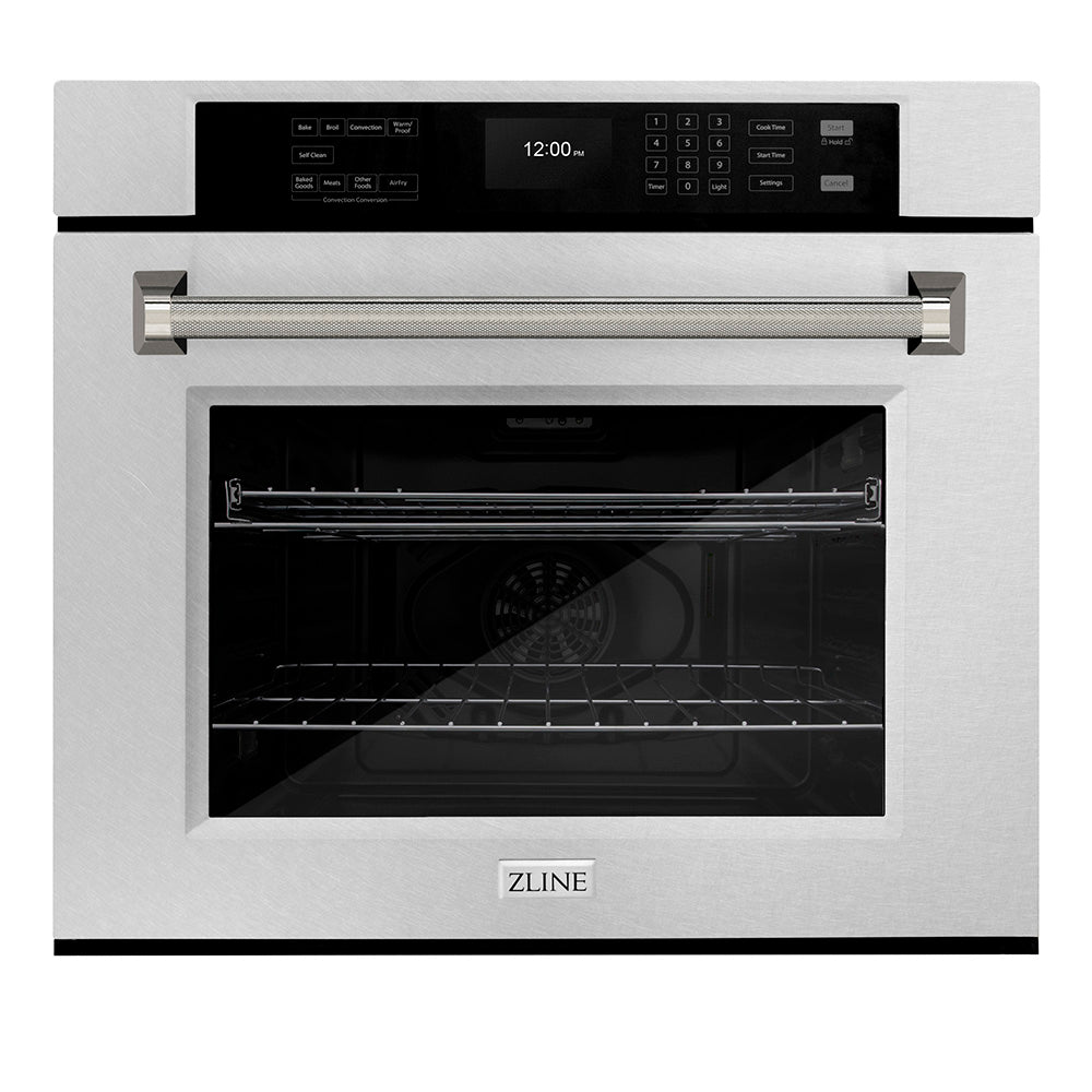 ZLINE Autograph Edition 30 in. Professional True Convection Single Wall Oven with Air Fry and Self Clean in Satin Stainless Steel with Polished Nickel Helix Handle (WASSZ-30-KPN)