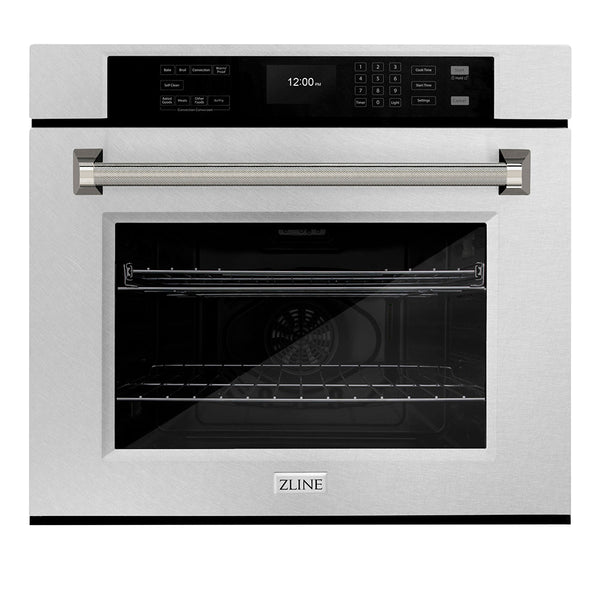 ZLINE Autograph Edition 30 in. Professional True Convection Single Wall Oven with Air Fry and Self Clean in Satin Stainless Steel with Polished Nickel Helix Handle (WASSZ-30-KPN)