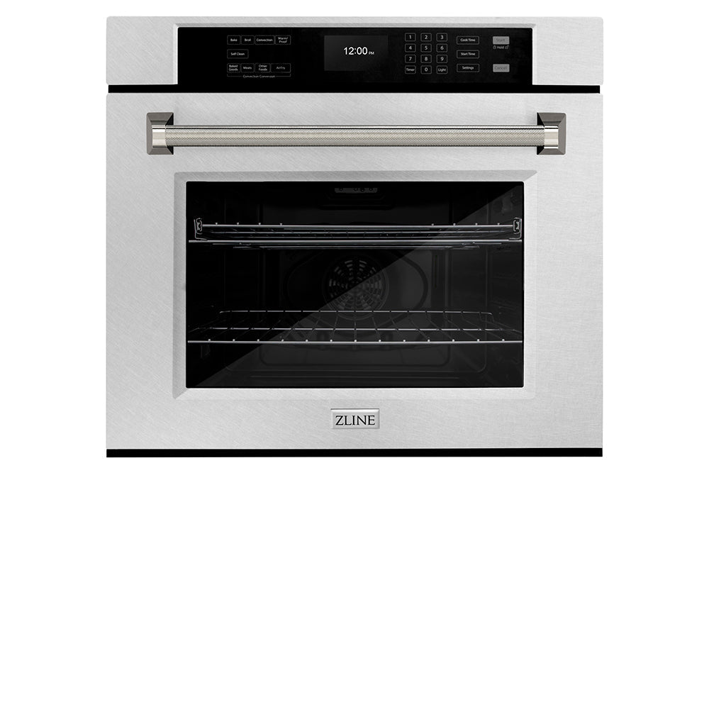 ZLINE Autograph Edition 30 in. Professional True Convection Single Wall Oven with Air Fry and Self Clean in Satin Stainless Steel with Polished Nickel Helix Handle (WASSZ-30-KPN)