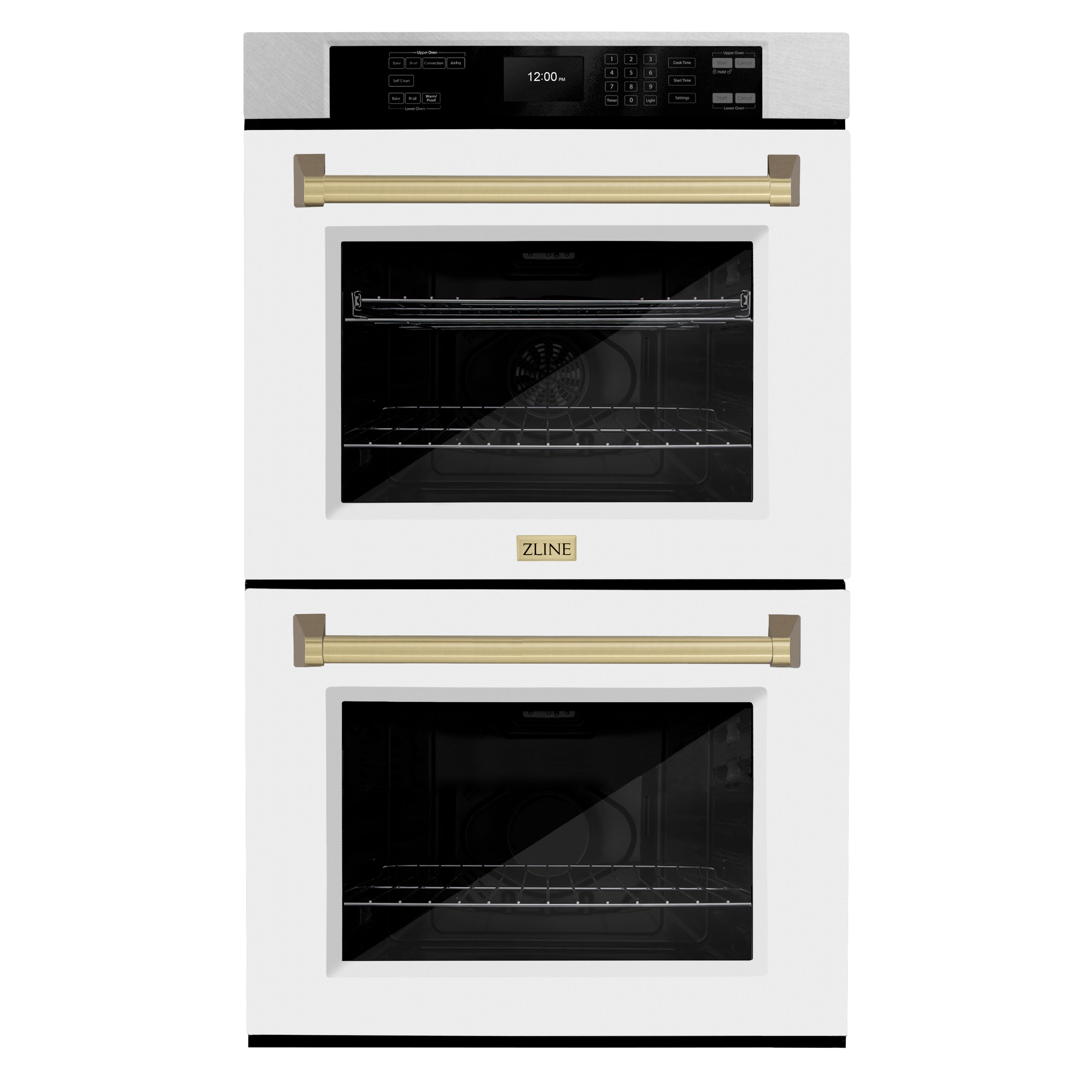 ZLINE 30 in. Autograph Edition Professional True Convection Double Wall Oven with Air Fry and Self Clean in Satin Stainless Steel with White Matte Doors and Champagne Bronze Handles (WADSZ-WM-30-CB)