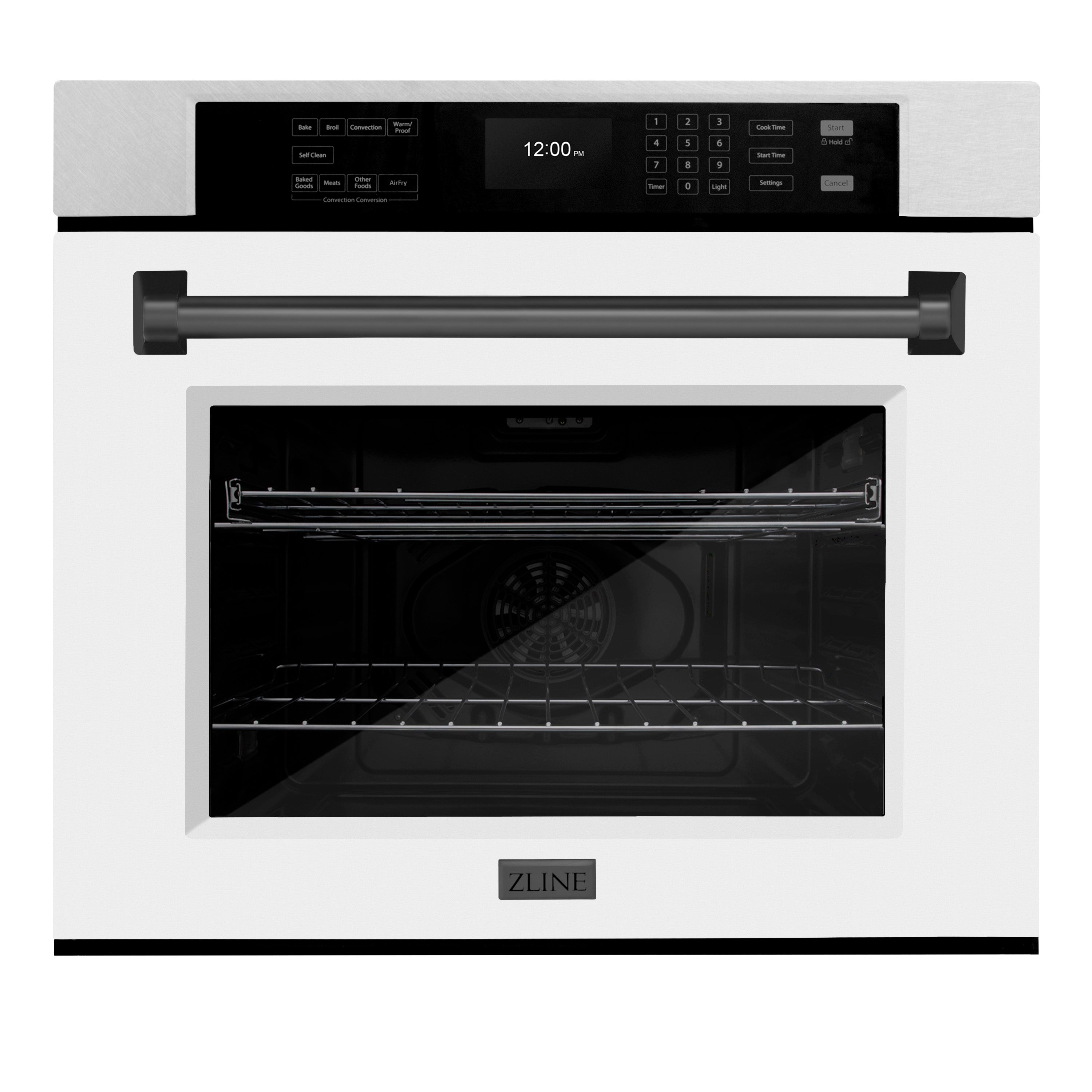 ZLINE 30 in. Autograph Edition Professional True Convection Single Wall Oven with Air Fry and Self Clean in Satin Stainless Steel with White Matte Door and Matte Black Handle (WASSZ-WM-30-MB)