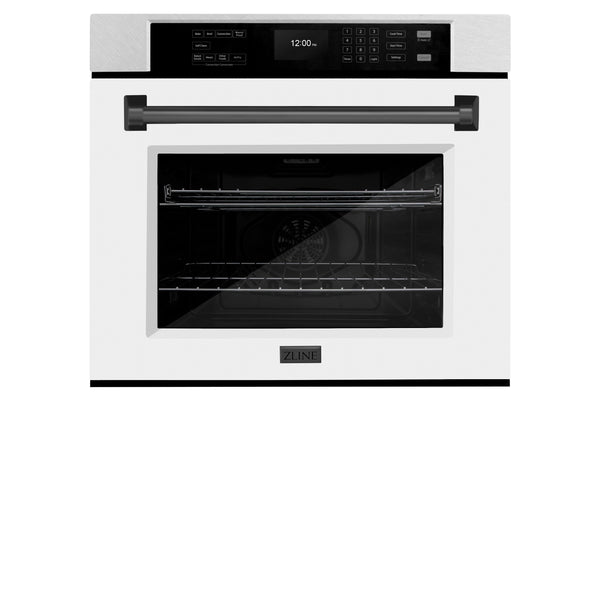 ZLINE 30 in. Autograph Edition Professional True Convection Single Wall Oven with Air Fry and Self Clean in Satin Stainless Steel with White Matte Door and Matte Black Handle (WASSZ-WM-30-MB)