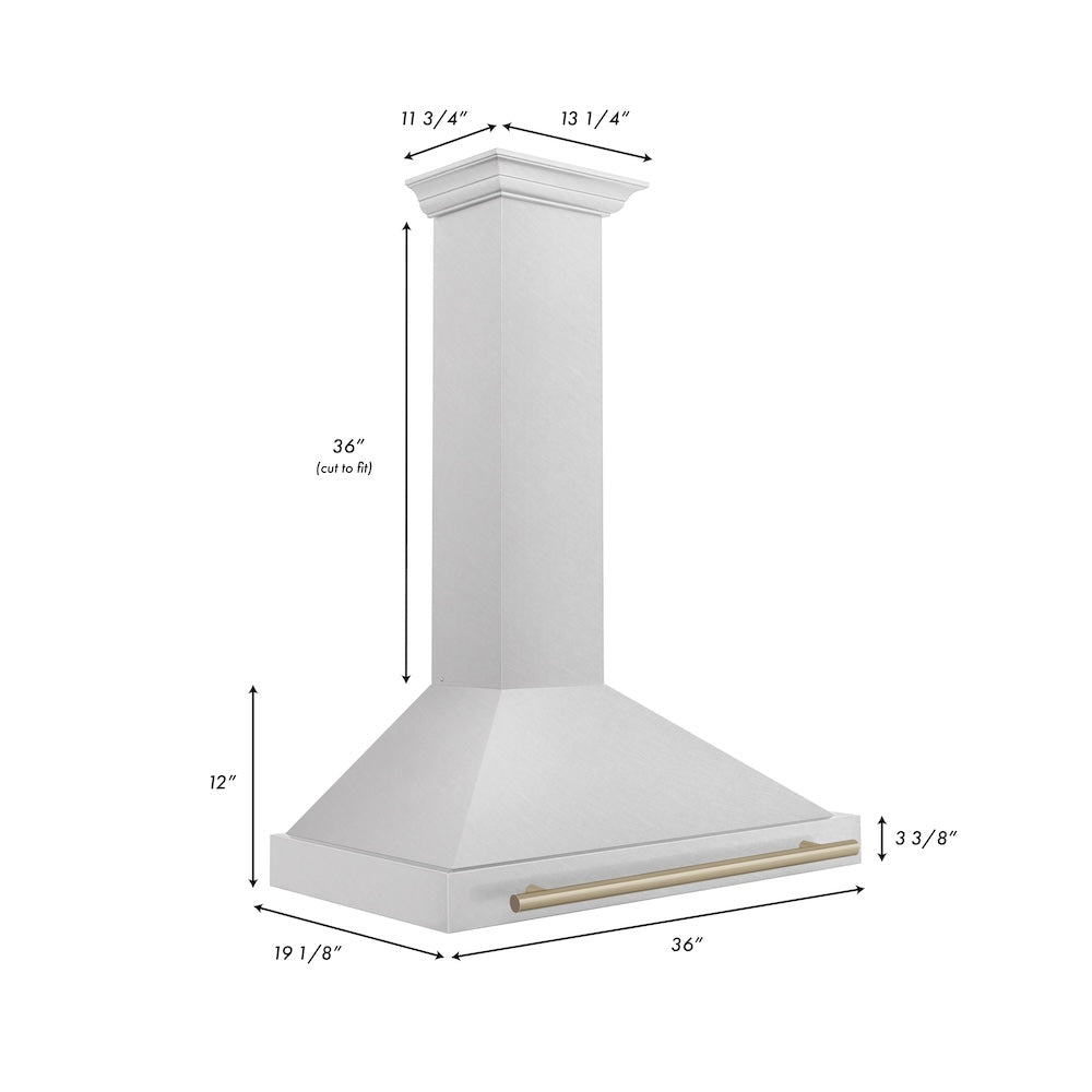 ZLINE 36 in. Autograph Edition Convertible Fingerprint Resistant Satin Stainless Steel Range Hood with Champagne Bronze Handle (KB4SNZ-36-CB)