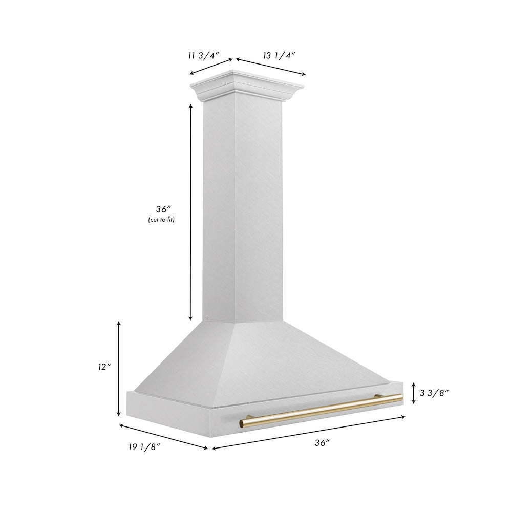 ZLINE 36 in. Autograph Edition Convertible Fingerprint Resistant Satin Stainless Steel Range Hood with Polished Gold Handle (KB4SNZ-36-G)