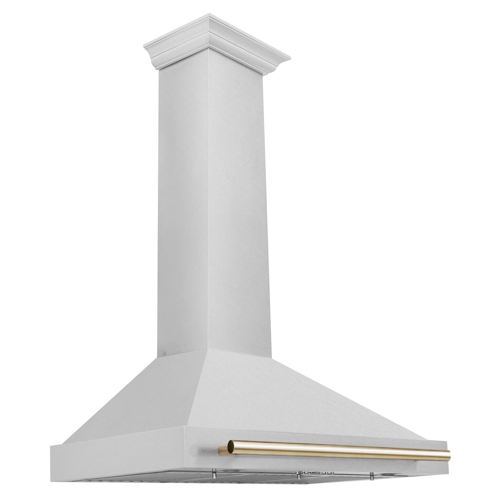 ZLINE 36 in. Autograph Edition Convertible Fingerprint Resistant Satin Stainless Steel Range Hood with Polished Gold Handle (KB4SNZ-36-G)