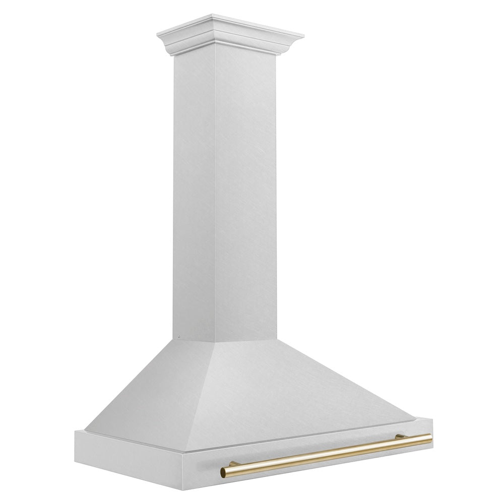 ZLINE 36 in. Autograph Edition Convertible Fingerprint Resistant Satin Stainless Steel Range Hood with Polished Gold Handle (KB4SNZ-36-G)