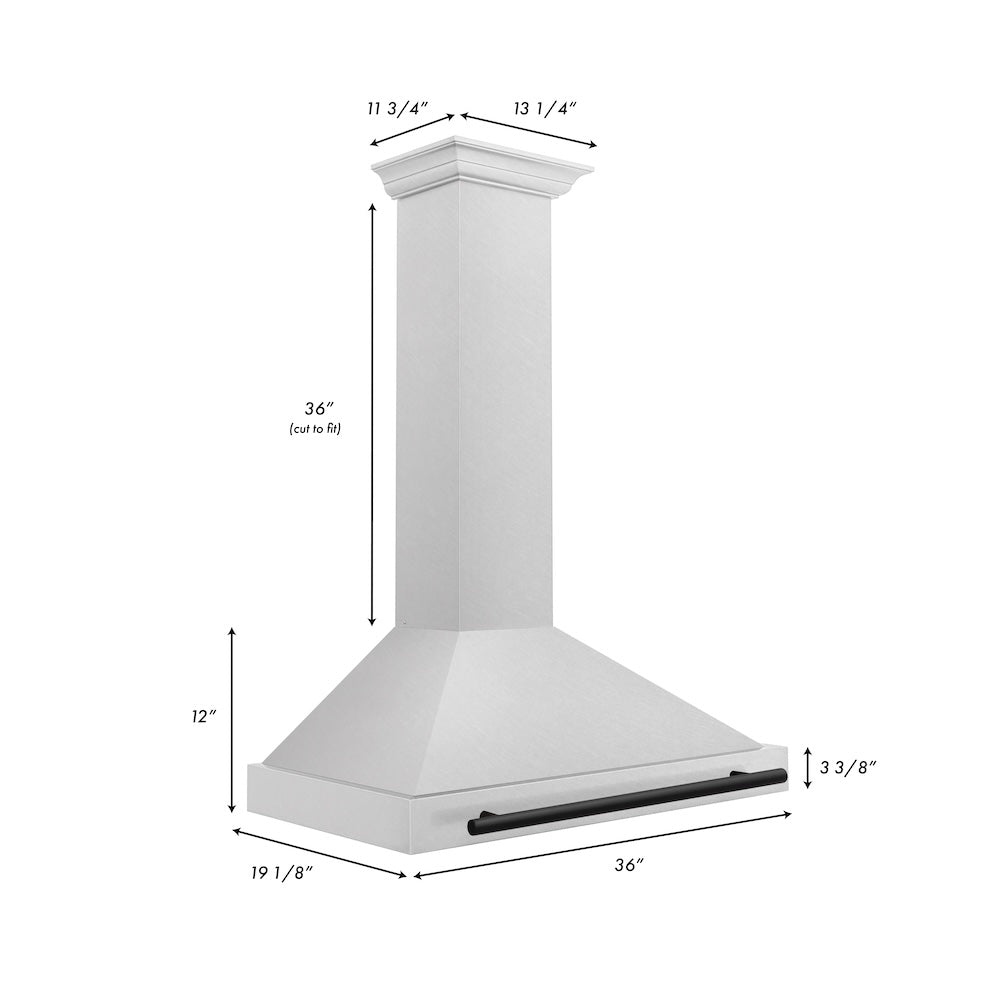 ZLINE Autograph Edition 36 in. Convertible Satin Stainless Steel Wall Mount Range Hood with Matte Black Handle (KB4SNZ-36-MB)